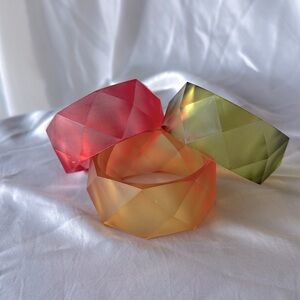 Retro Yellow Red & Green Chunky Frosted Faceted Lucite Bangles